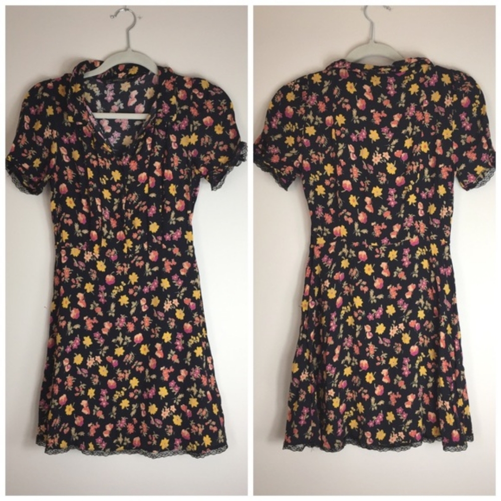 ZARA Trafaluc Black Multicolored Floral Dress M